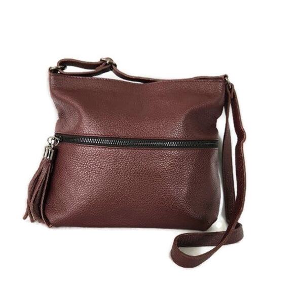 Lavorazione Artigianale Women's Burgundy Pebbled Leather Crossbody Bag - Picture 1 of 5